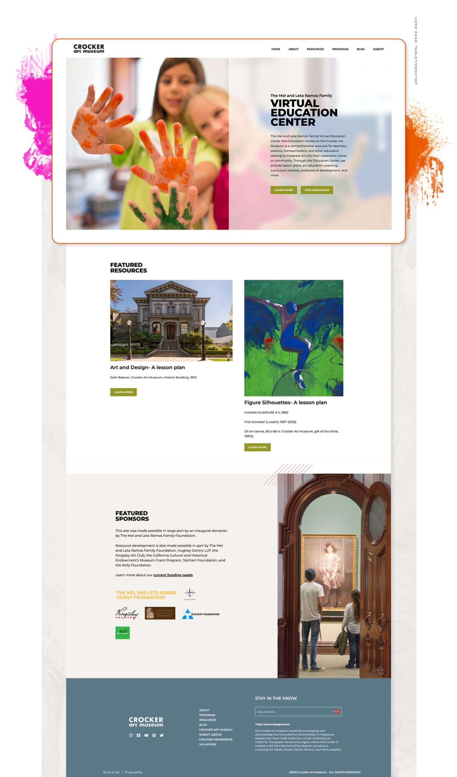 Crocker Art Museum: Virtual Education Center web design and web development home page layout