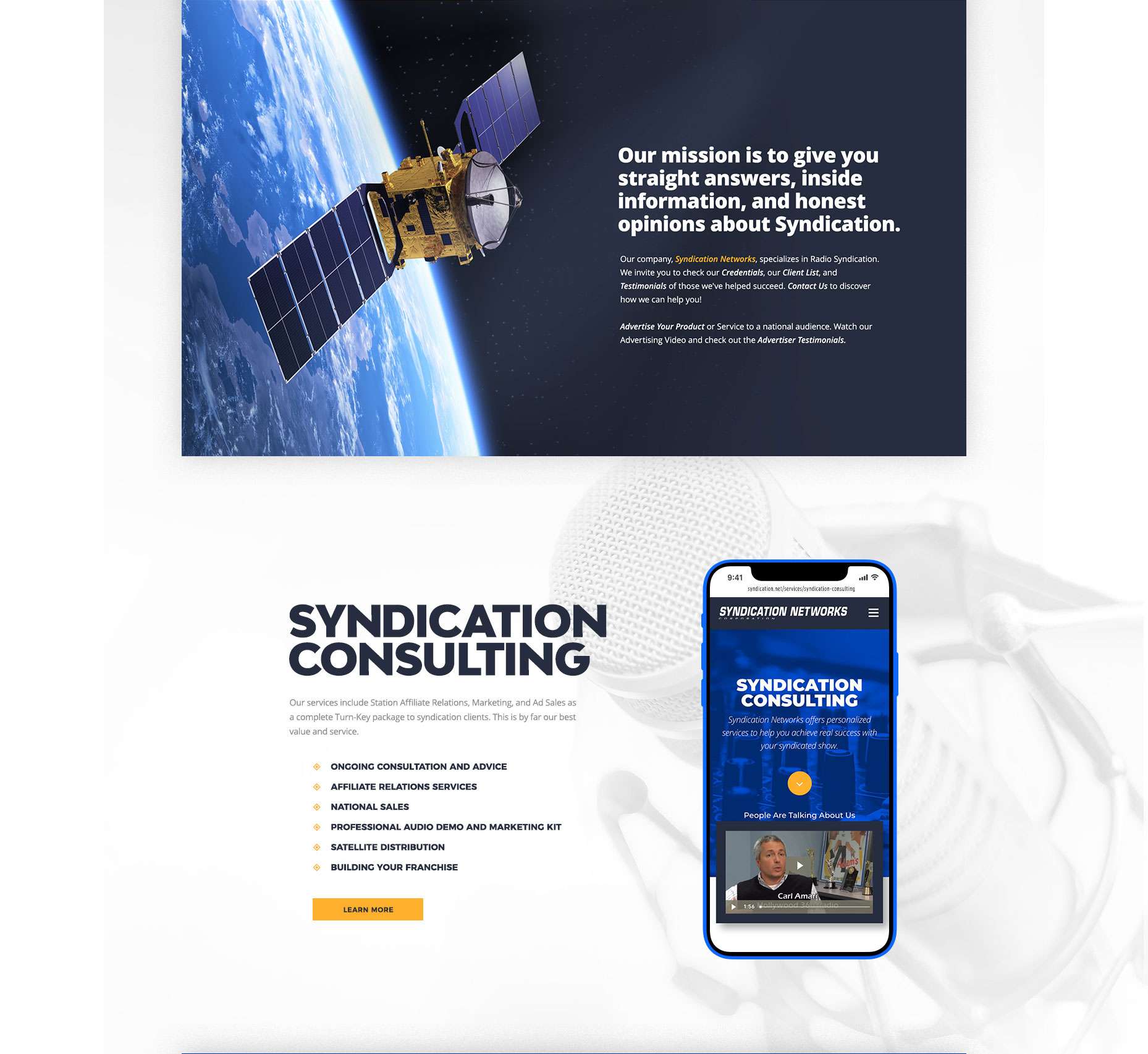 Joint Medias | Syndication Networks home page design sample of our mission section and mobile design