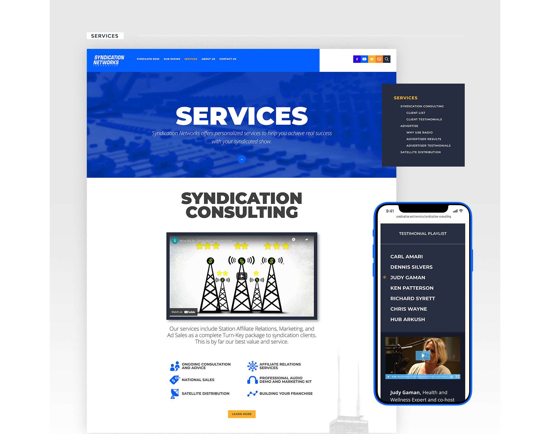 Joint Medias | Syndication Networks services page design and mobile mockup